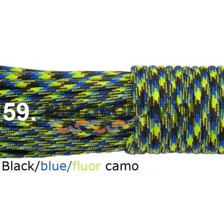 Paracord 550 linka kolor black blue fluor camo
